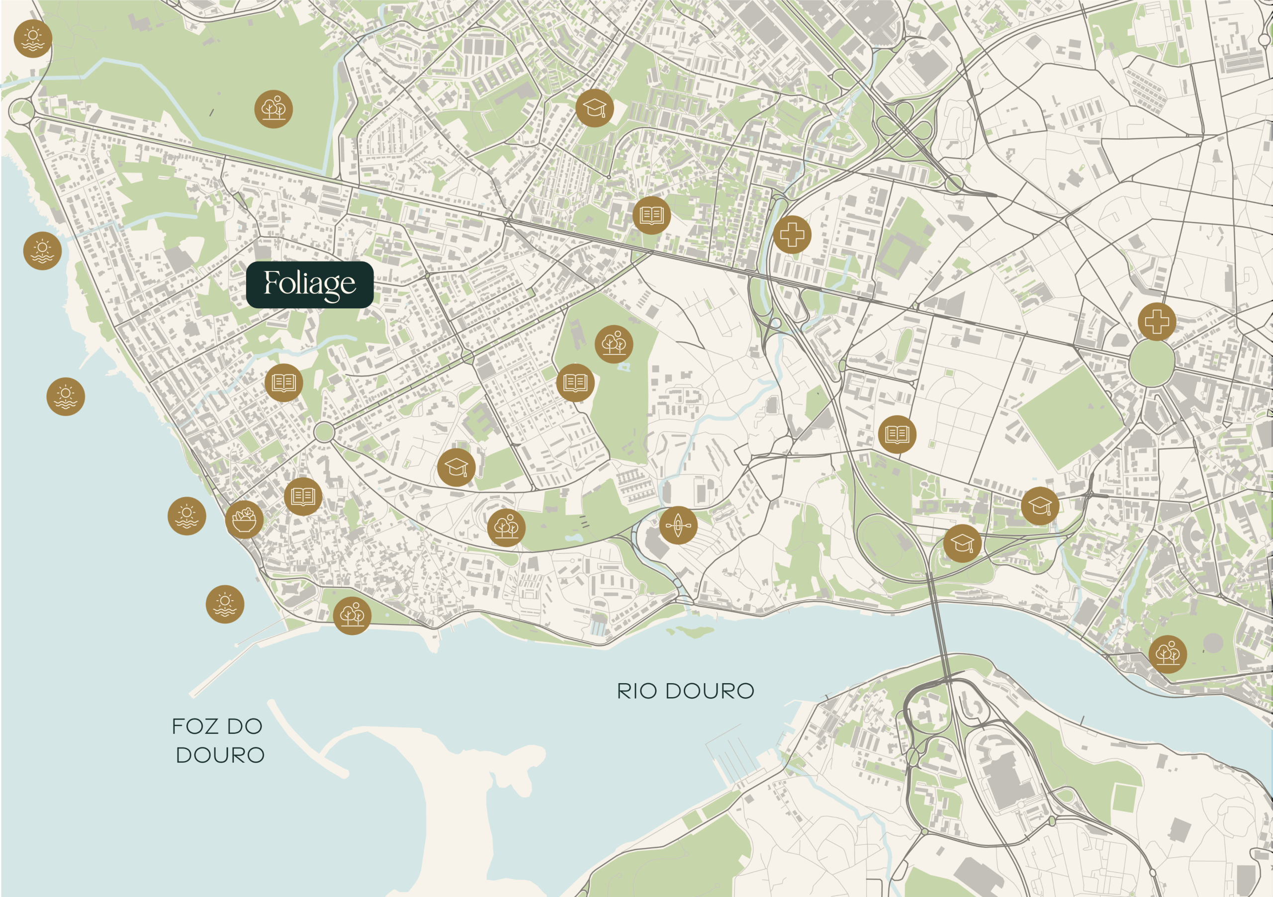Mapa dos pontos de interesse na Foz do Douro versão desktop